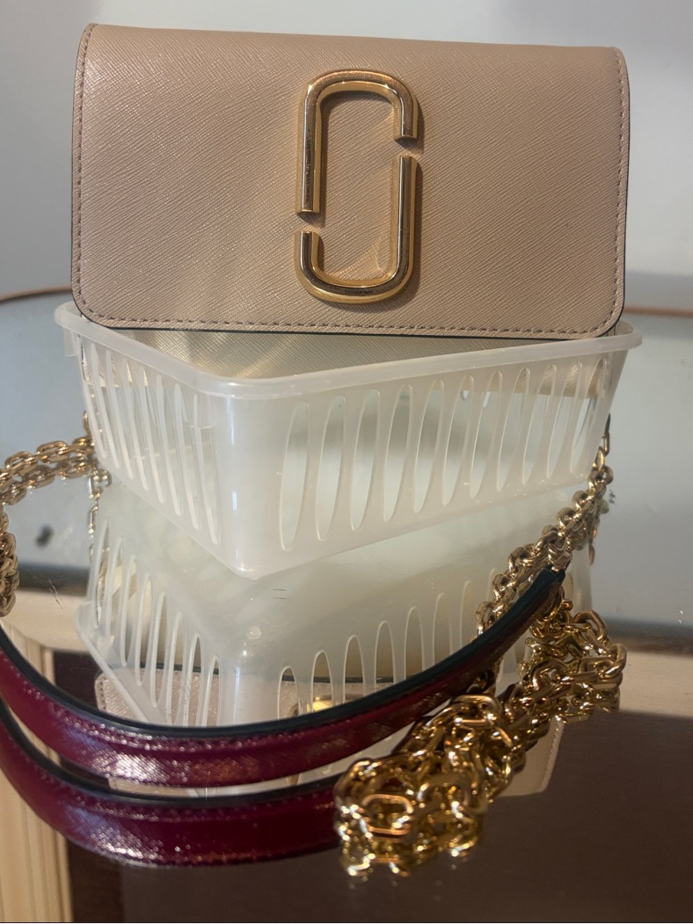 Marc Jacobs snapshot  Leather Compact Crossbody with Gold Logo Chain